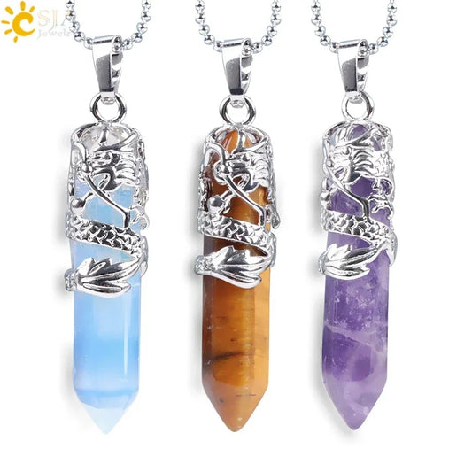 Dragon Crystal Necklace – Hexagonal Natural Stone Pendant for Women &Men