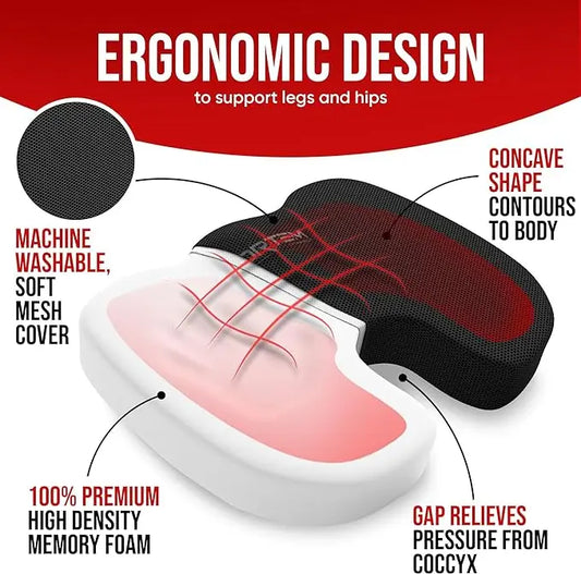 Seat Cushion Office Chair Cushion – Coccyx Orthopedic Memory Foam Massage Pad