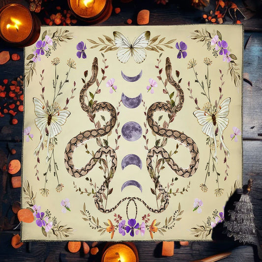 Pink Butterfly Moon Phase Floral Tarot Card Tablecloth – Altar Cloth for Witchcraft & Astrology
