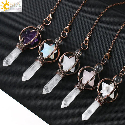 CSJA Esotericism Crystal Pendulum – Merkaba Clear Quartz Pendant for Dowsing &amp; Divination